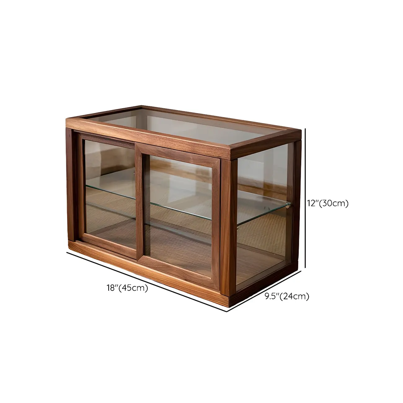 Minimalist 2-Tier Wooden Glass Display Cabinet for Tabletop #size