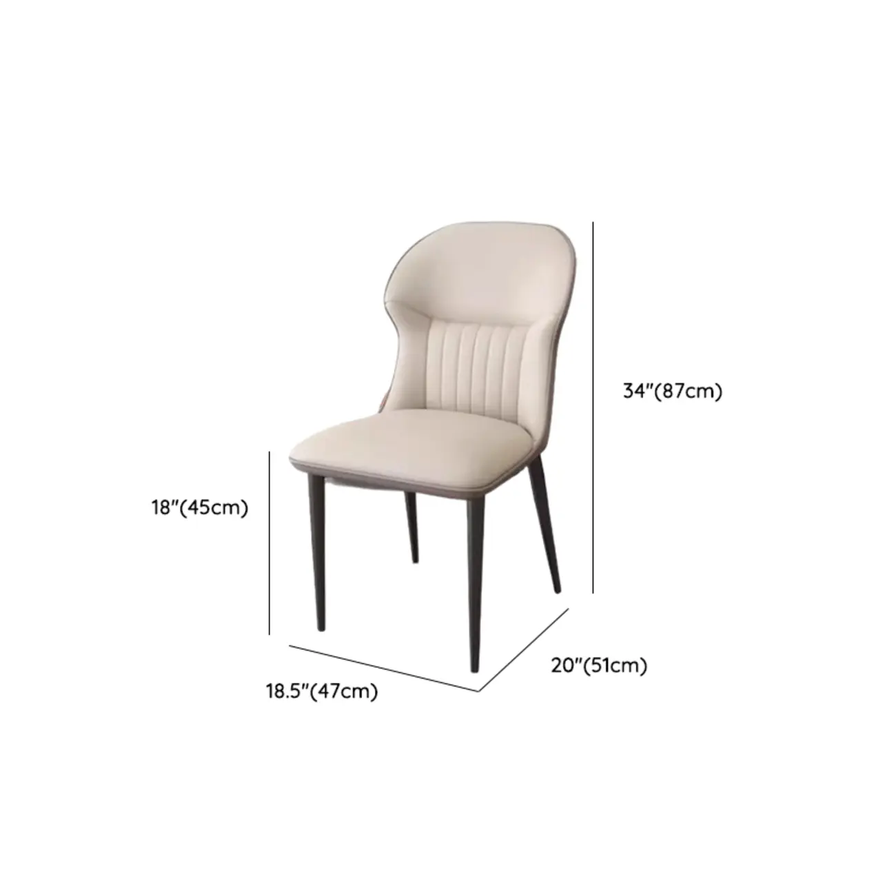 Modern Wingback Faux Leather Dining Chair with Metal Legs #size