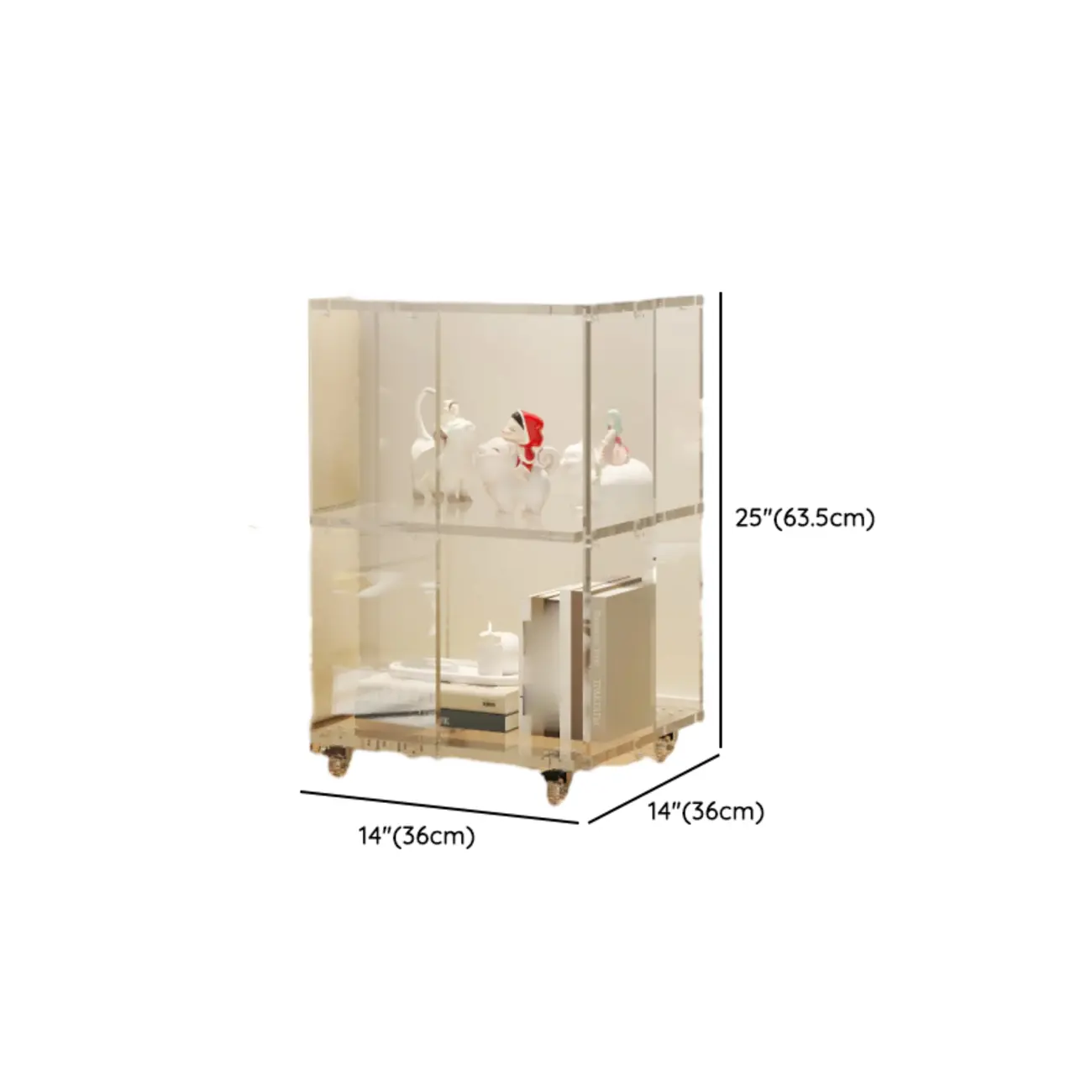 Modern Clear Lucite Open Back Etagere Bookcase with Wheels #size