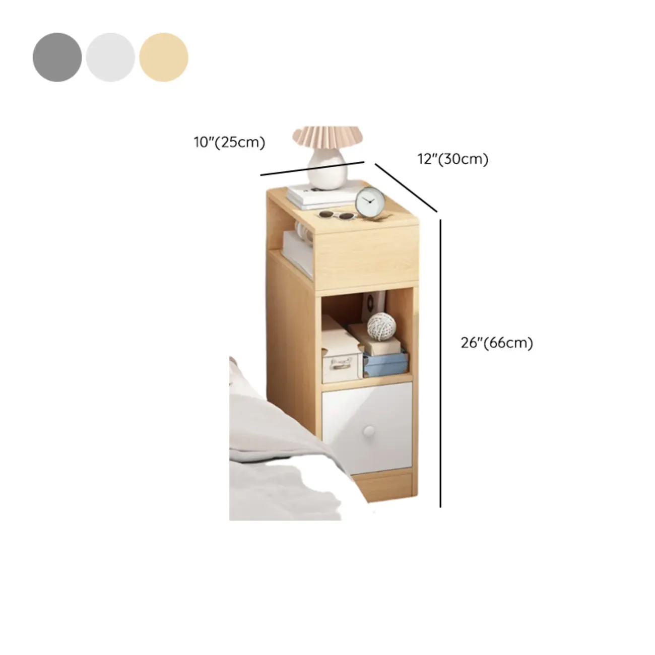 Wood Finish White Narrow Length Multi-Drawers Cabinet #size