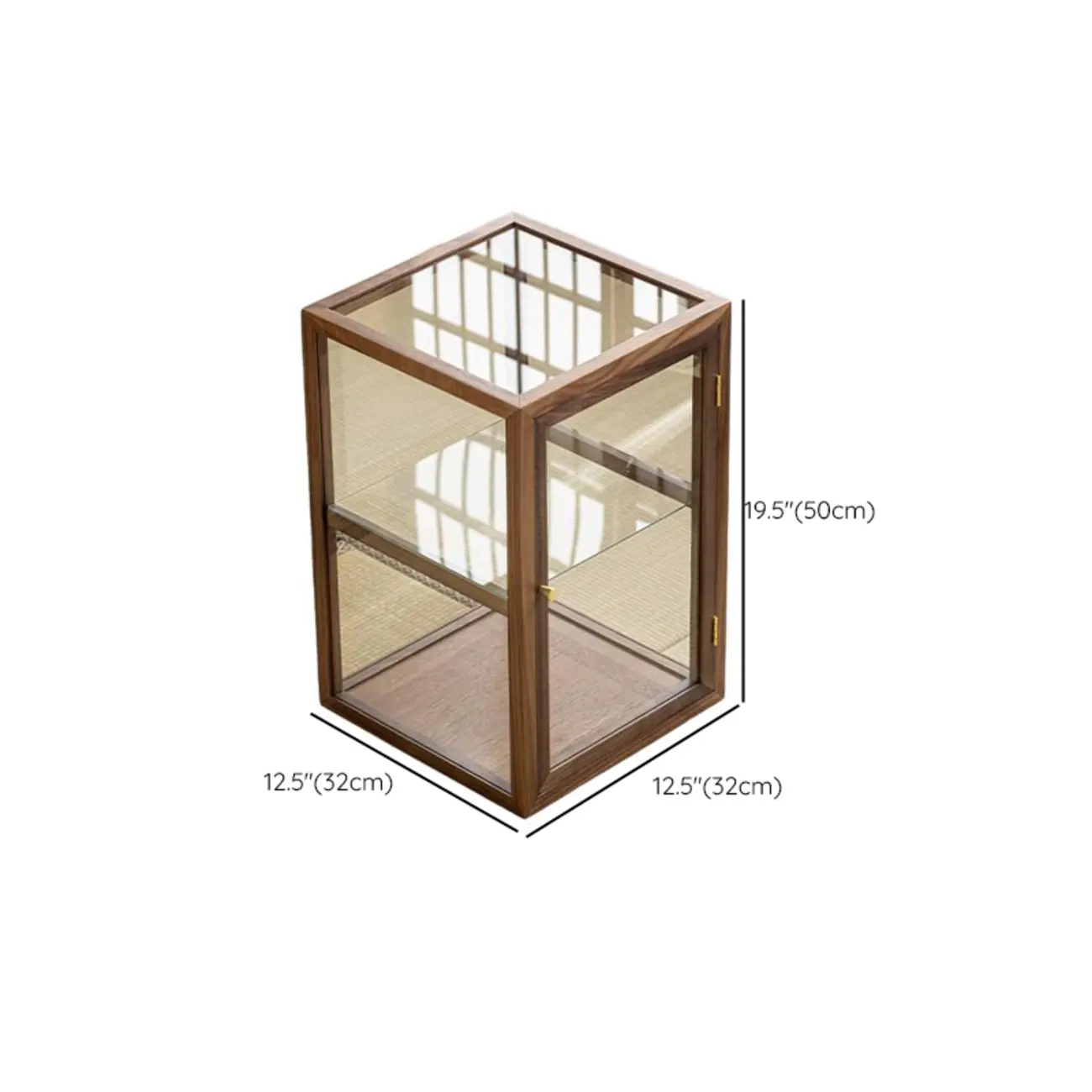 Modern Brown Wood Curio Cabinet with Glass Shelves #size