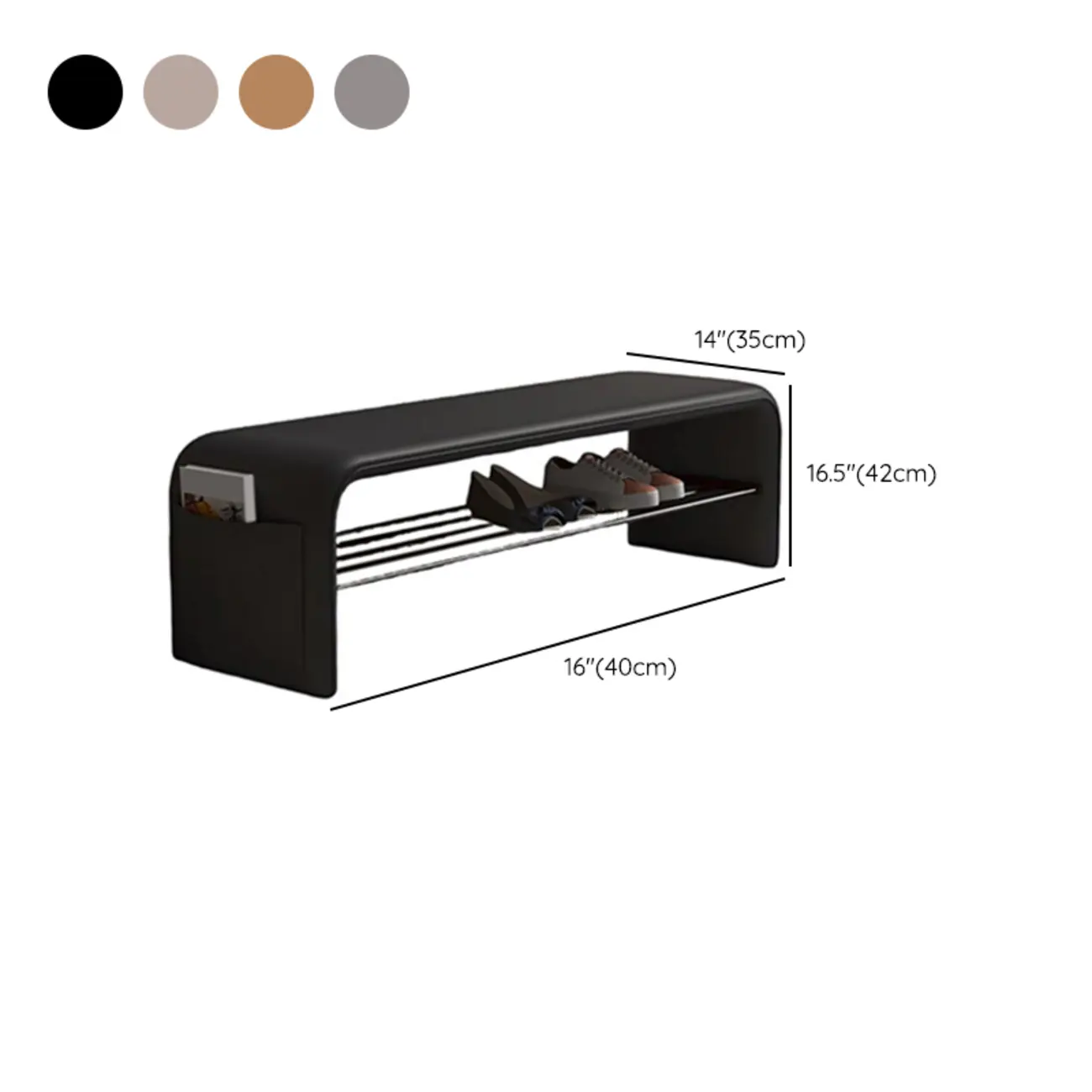 Minimalist Long Leather Cushioned Storage Bedroom Bench #size