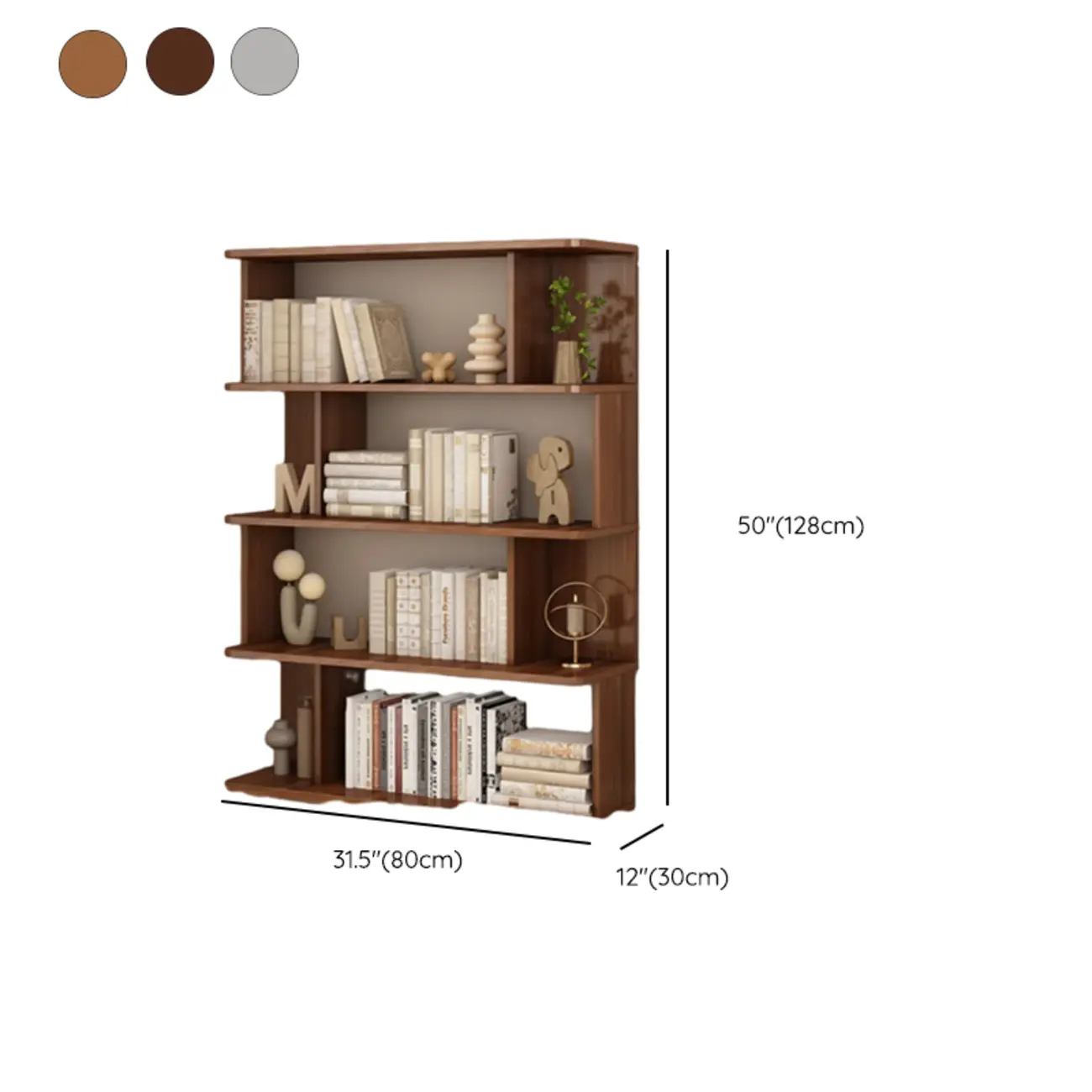 Mid-Century Vertical Walnut Open Back Bookcase for Office #size