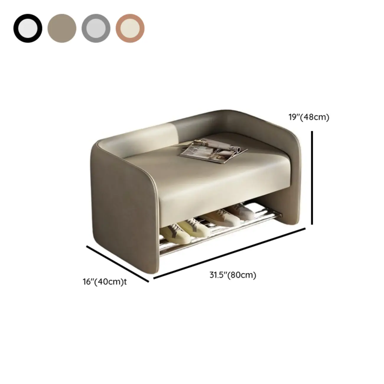 Living Room Pine Wood Upholstered Storage Bench with Backrest #size