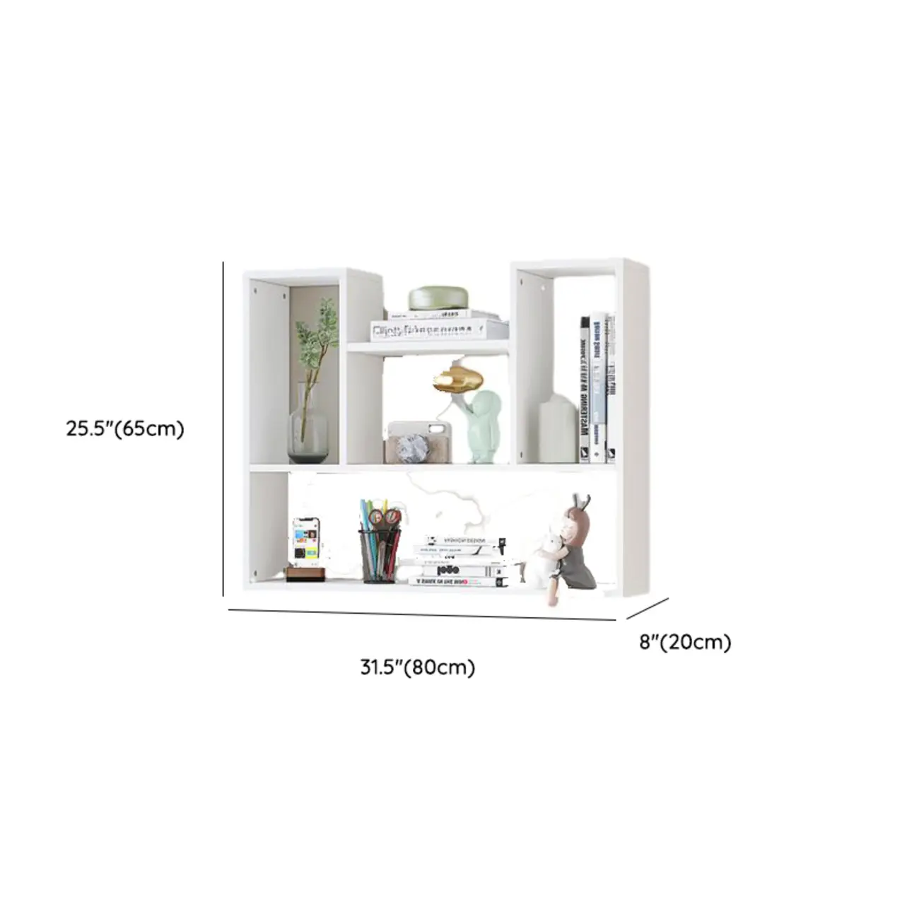 Modern Wooden 3-Tier Open Back Wall-Mounted Bookcase #size