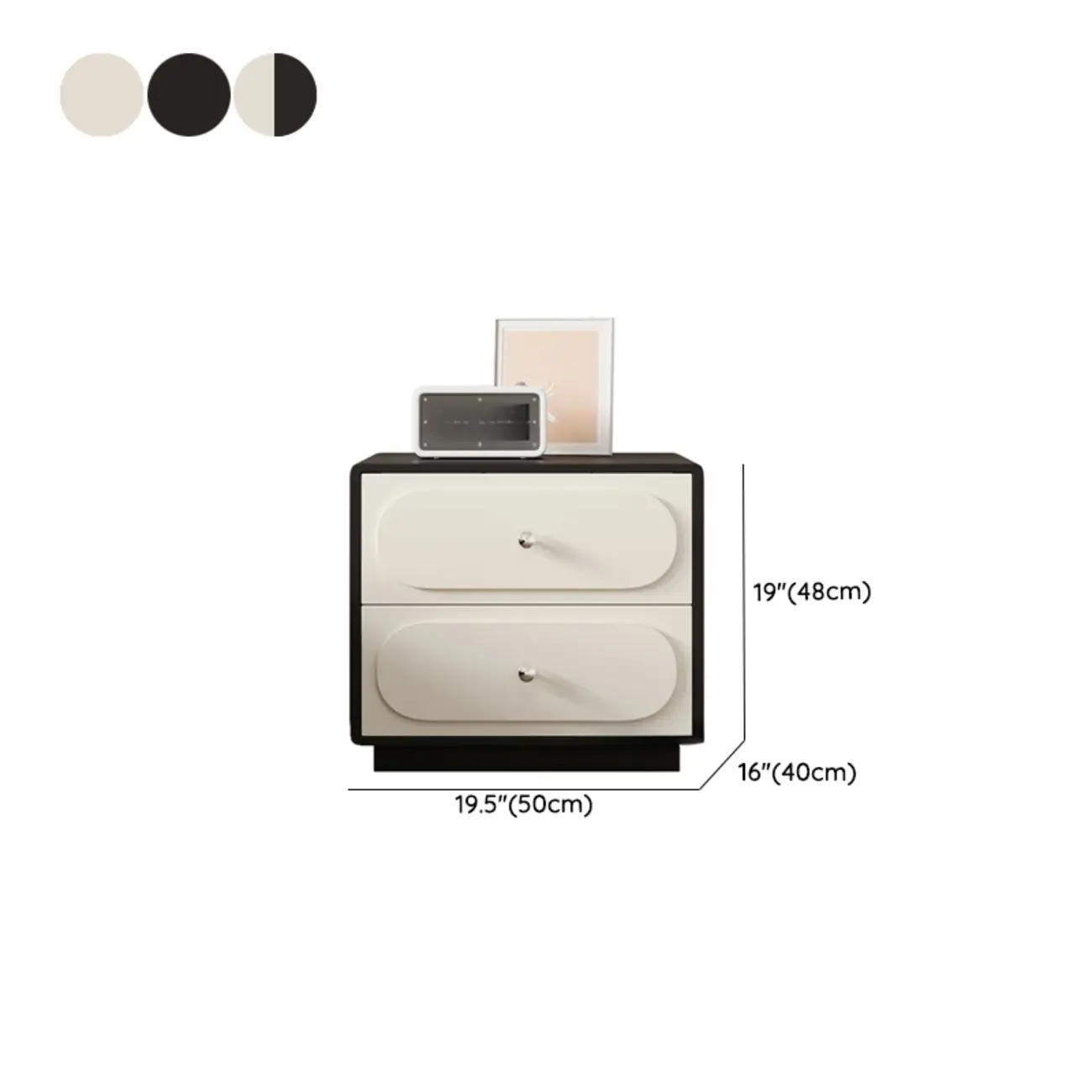 Modern Leather Top Wooden 2 Drawer Nightstand #size