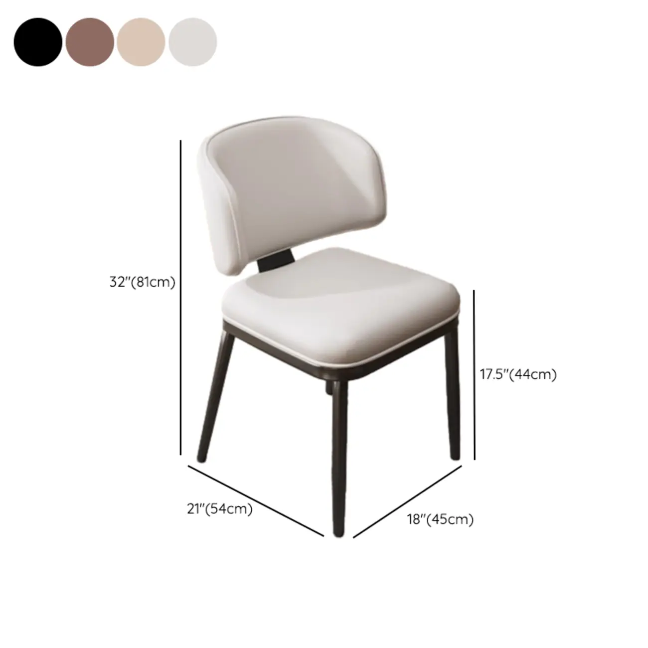 Art Deco Armless Faux Leather Low Back Dining Chair #size