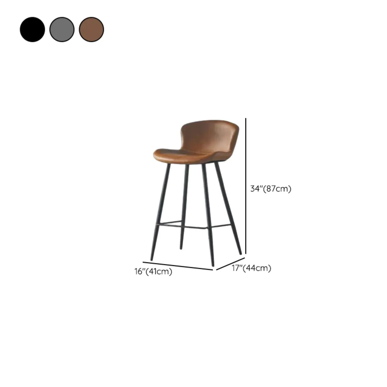 Brown Leather Saddle Seat Low Back Bar Stool #size