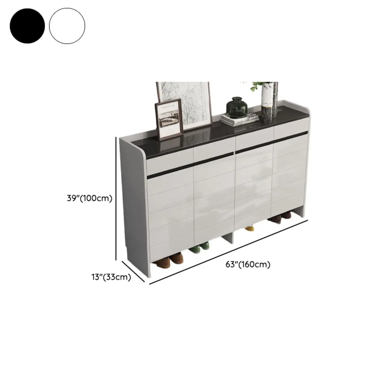 Sturdy Modern White Faux Wood Shoe Cabinet with Drawers #size