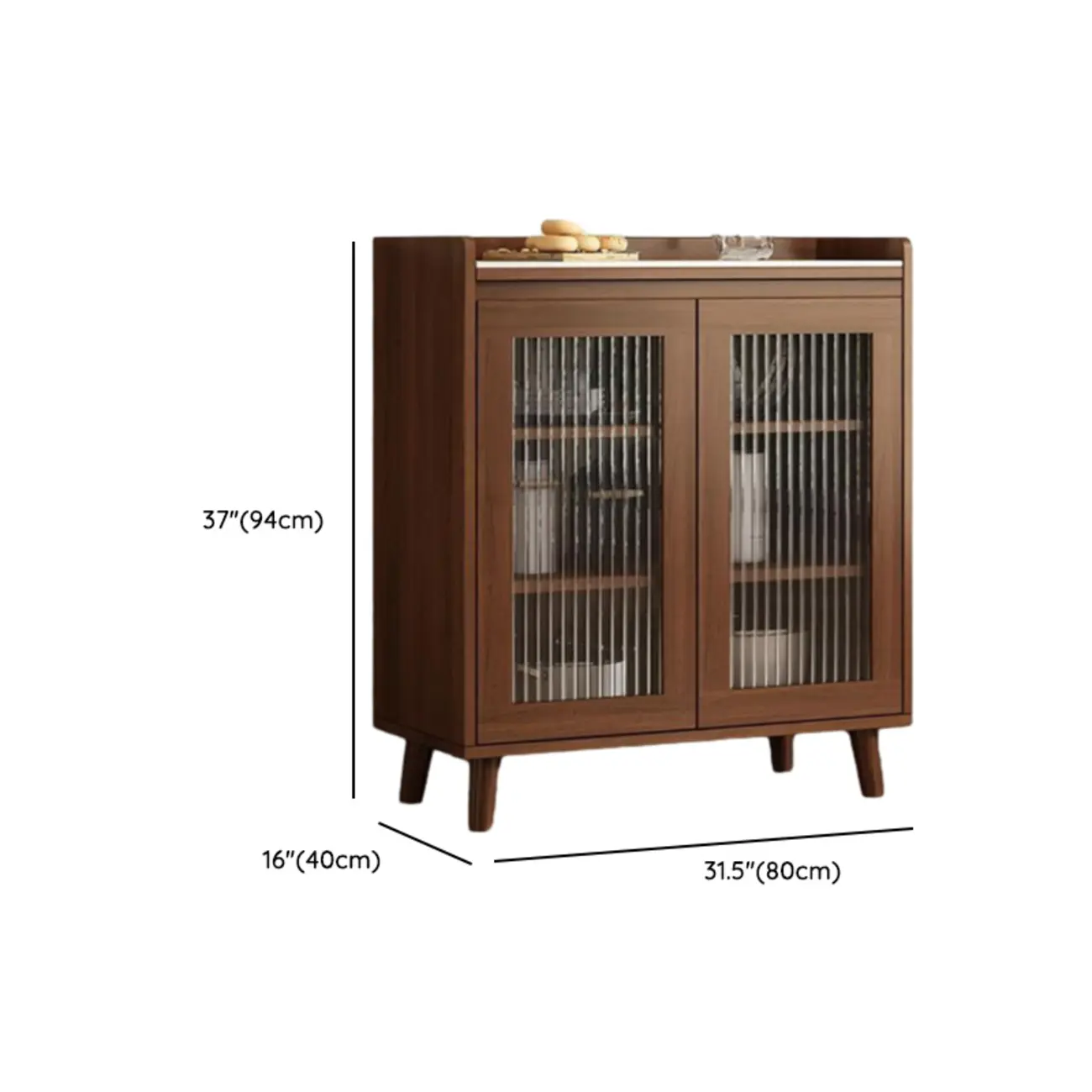 Freestanding Brown Stone-Top Cocoa Wood Sideboard with Doors #size