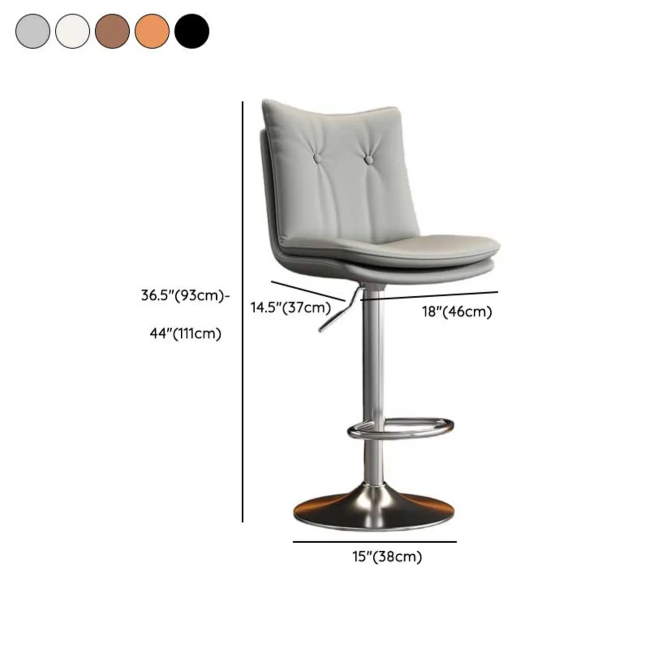 Adjustable Leather Low Back Swivel Bar Stools with Footrest #size