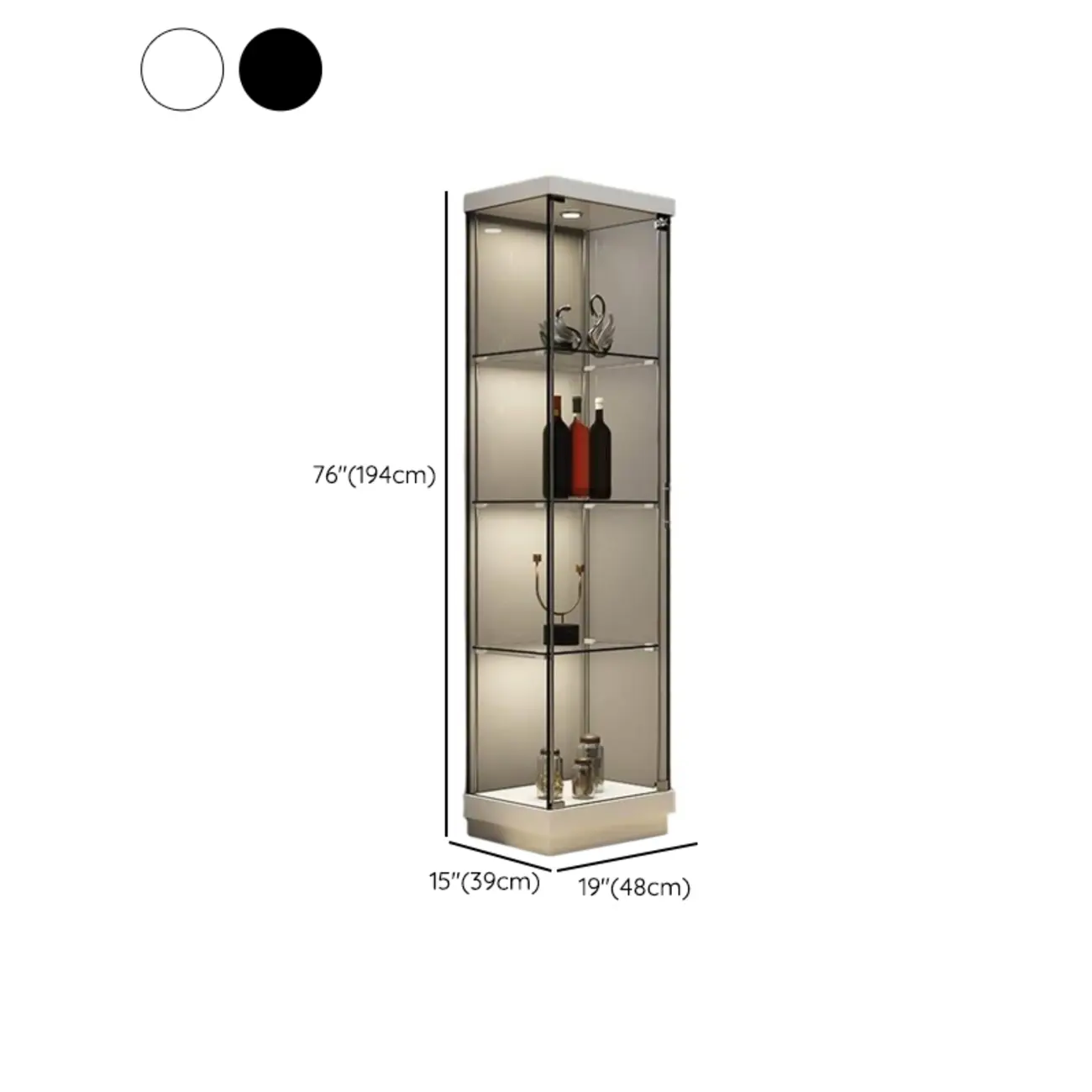 Stylish Metal Glass Floor Display Cabinet with LED Lighting #size