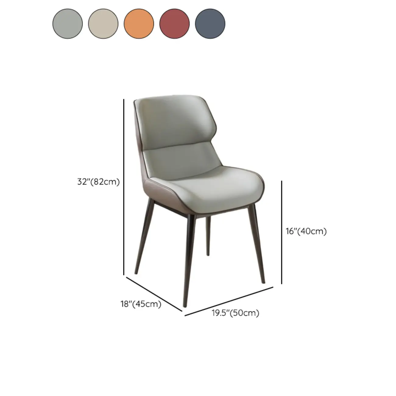 Modern Faux Leather Wingback Dining Chair #size
