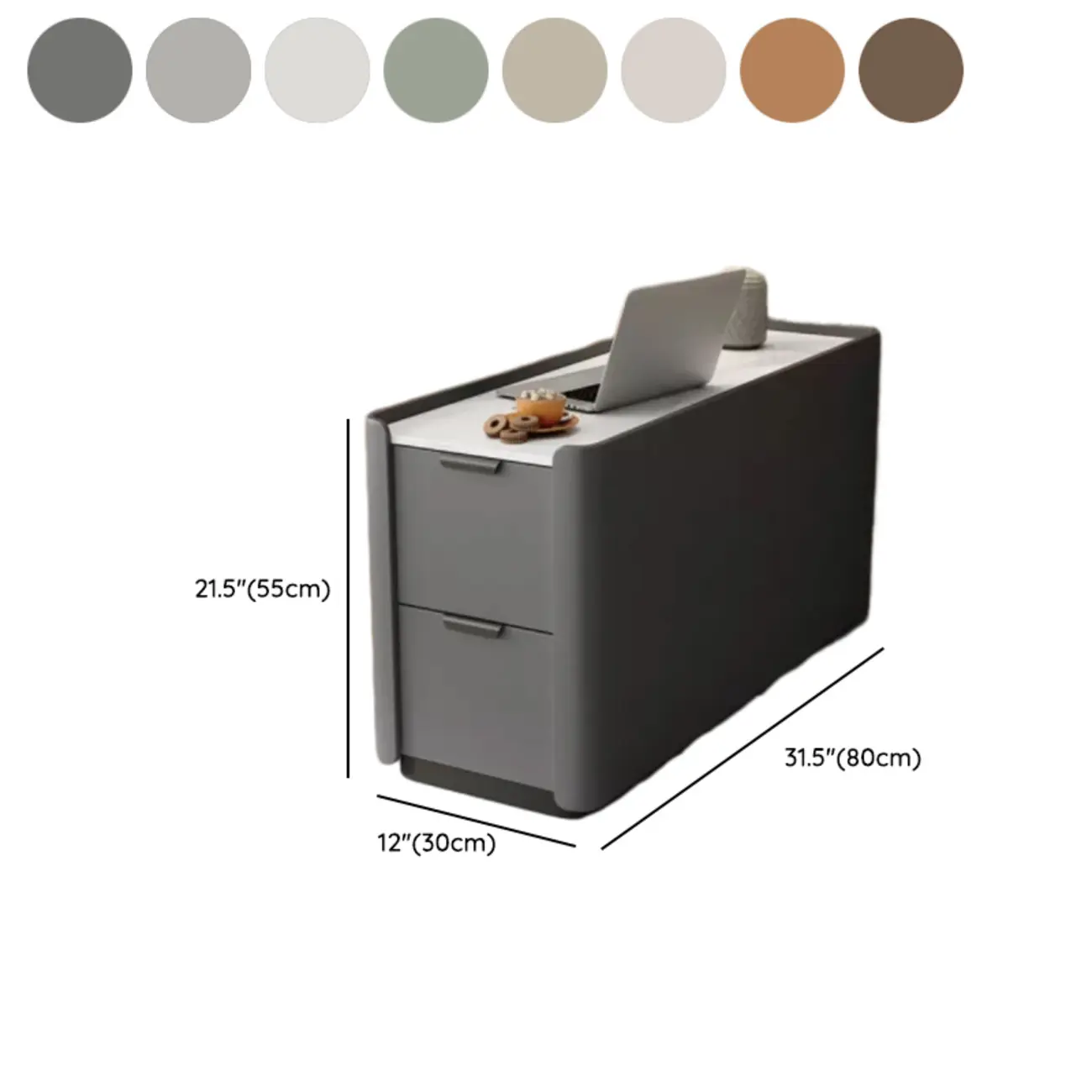 Compact Khaki Stone Top 2-Drawer Wood Block Side Table #size