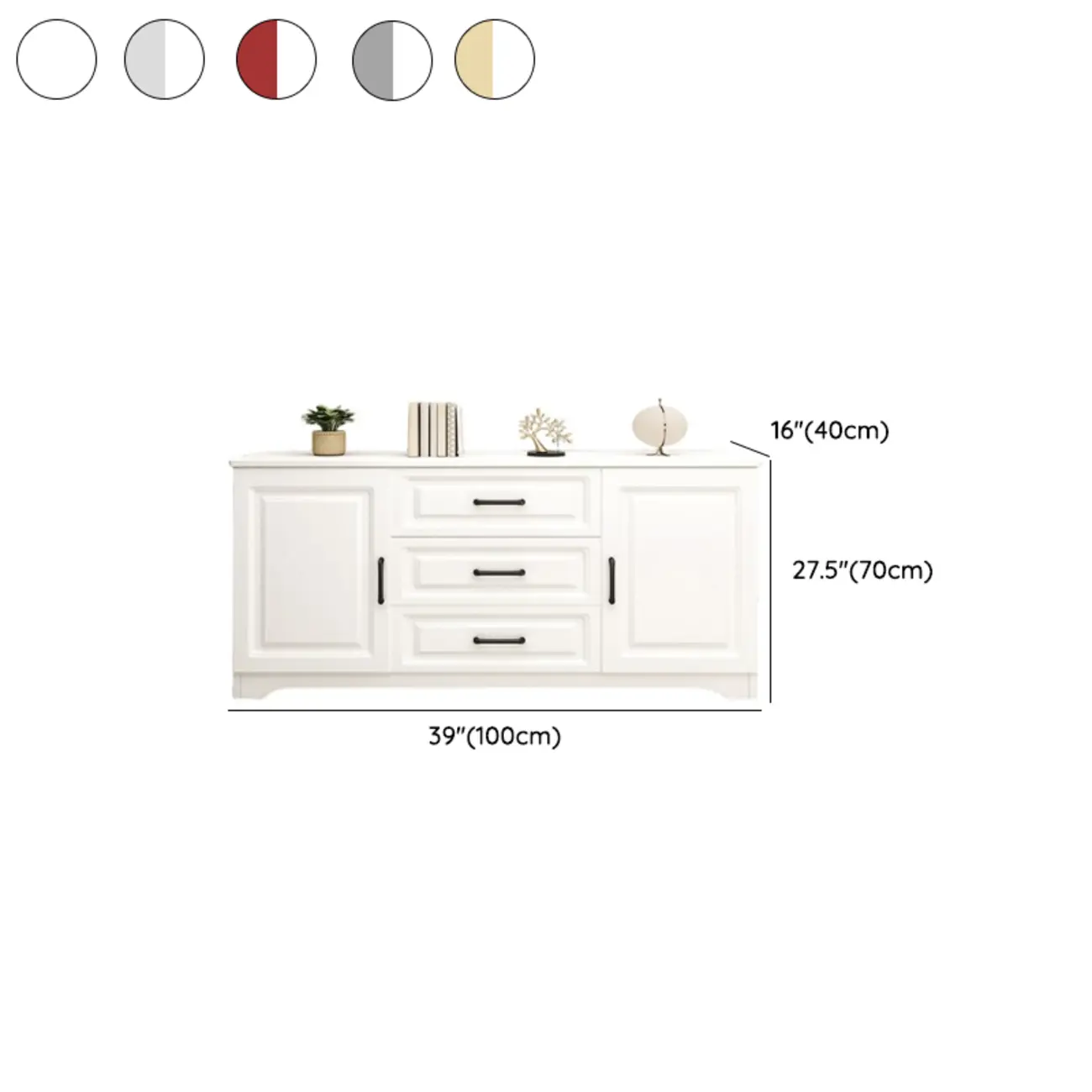 Modern Rectangular White 3-Drawer Wooden TV Stand #size