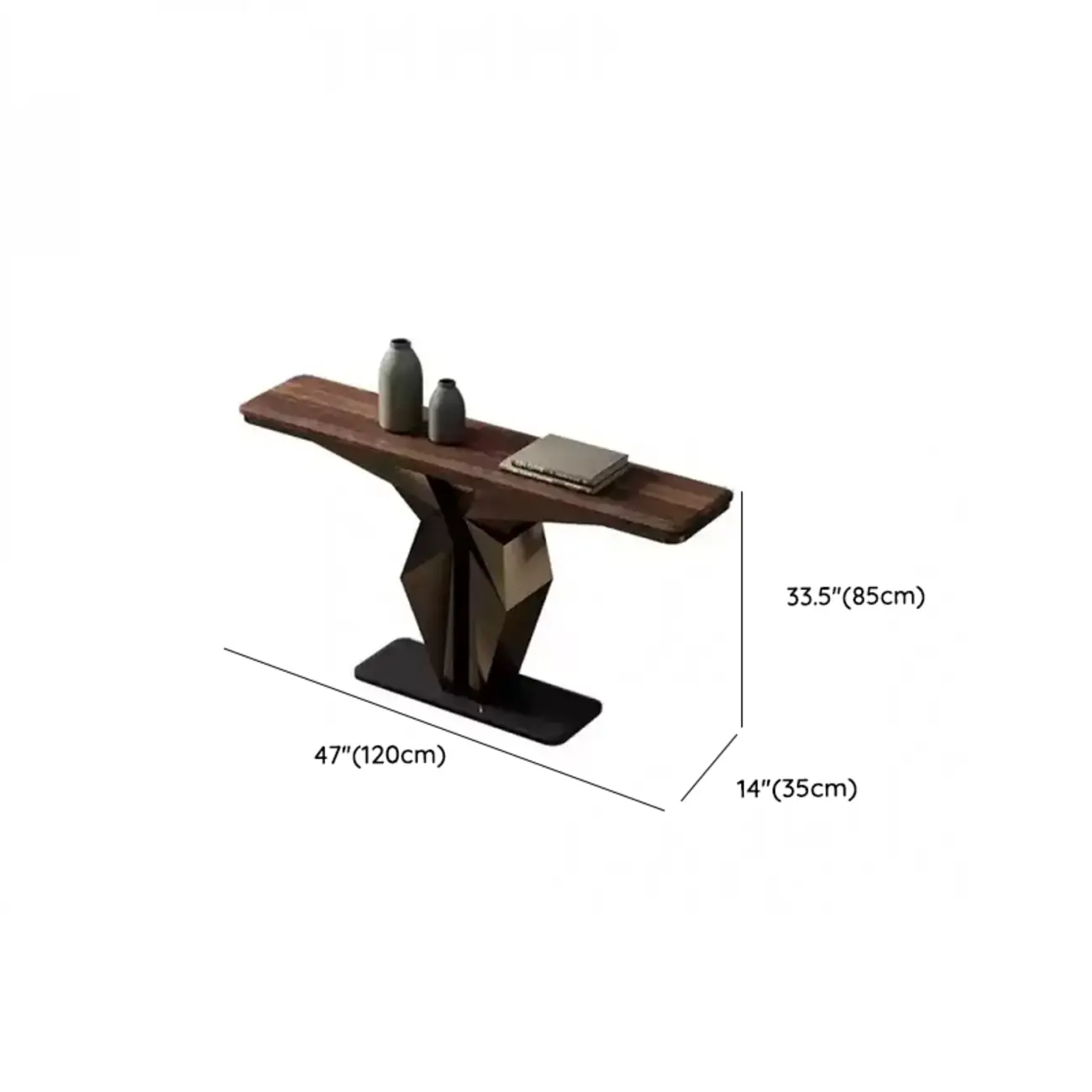 Contemporary Wood Top Console Table With Metal Geometric Base #size