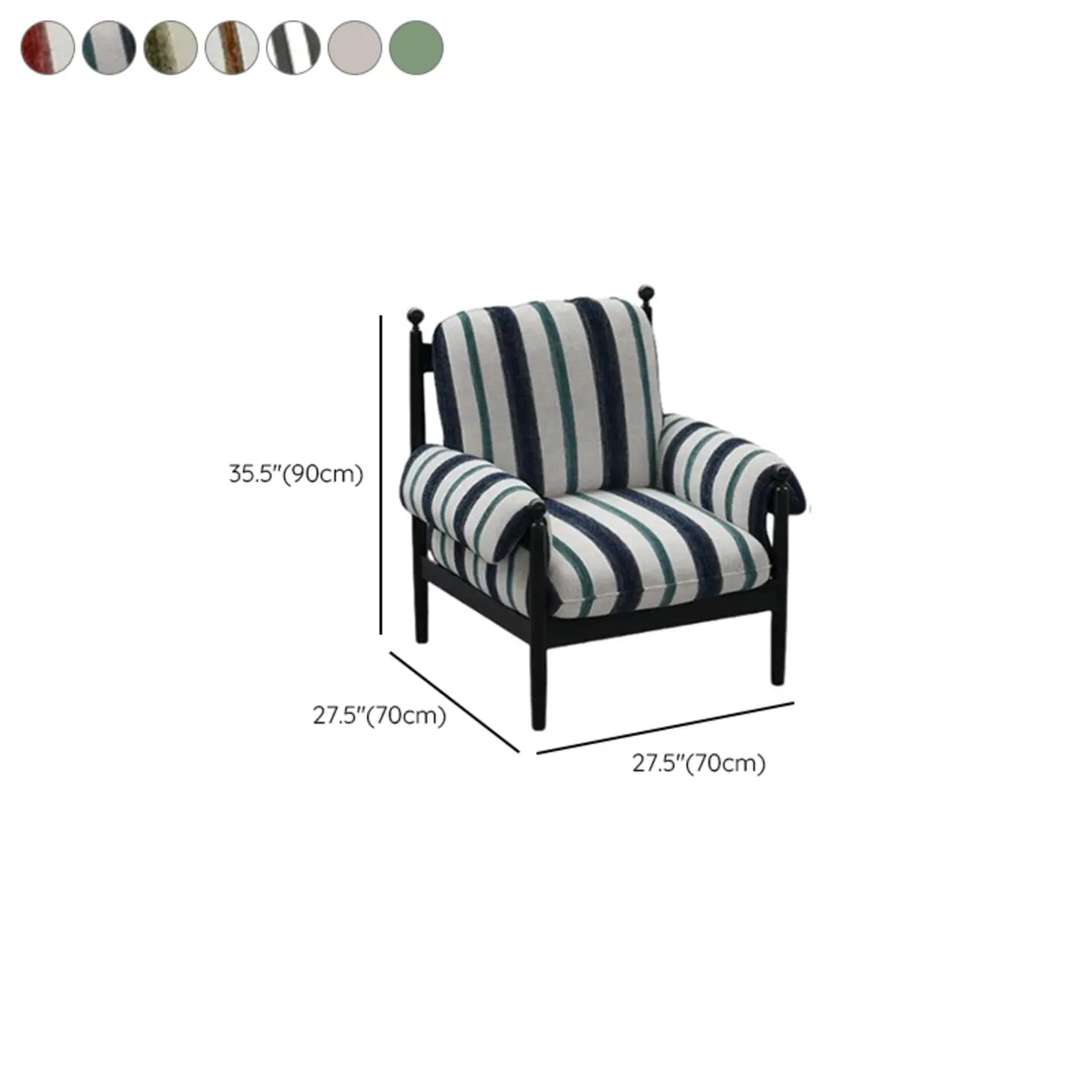 Modern Striped Accent Chair with Removable Cushion #size