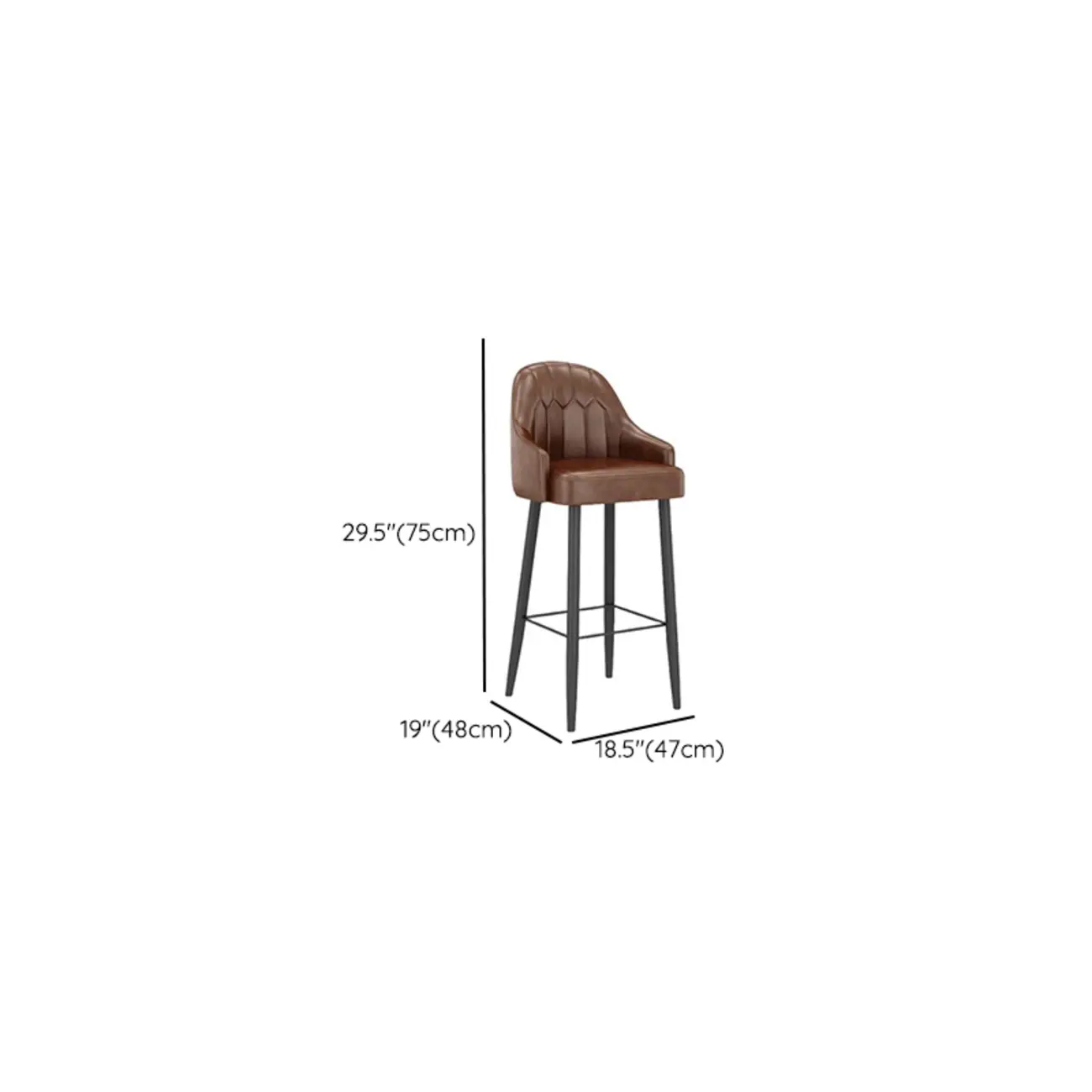 Mid-century Modern Saddle Brown Bucket Upholstered Leather Bar Stools #size