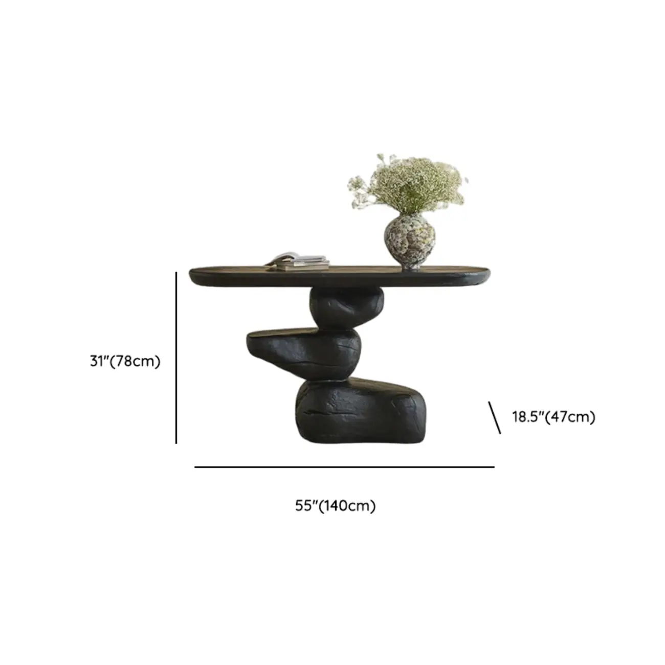 Abstract Black Wood Console Table With Sculptural Base #size