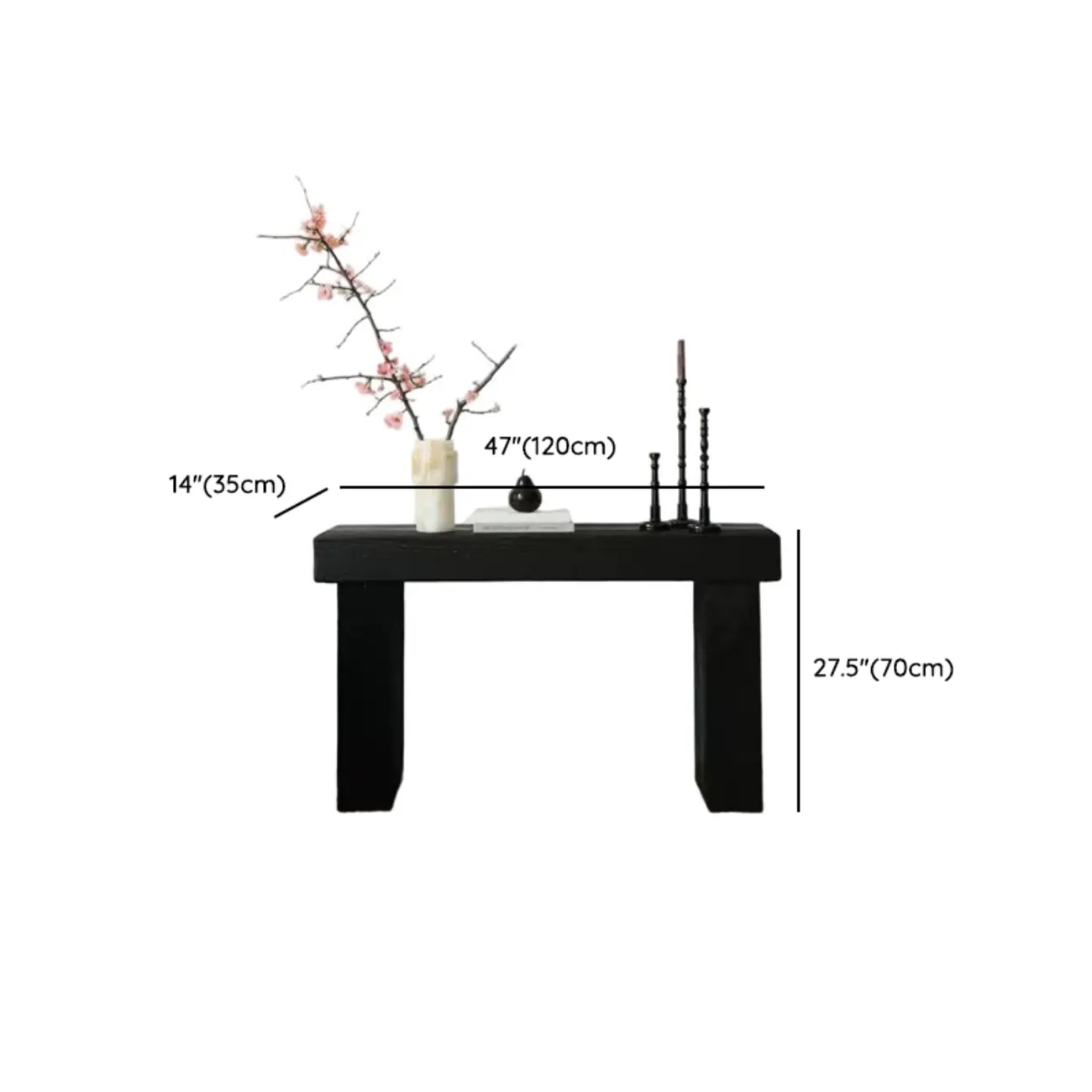 Classic Wooden Black Console Table With Dual Base #size