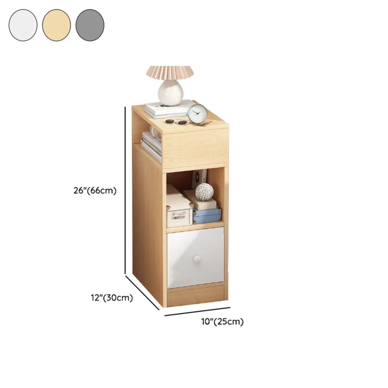 Natural Finish Casual Engineered Wood 3 Drawer Nightstand #size
