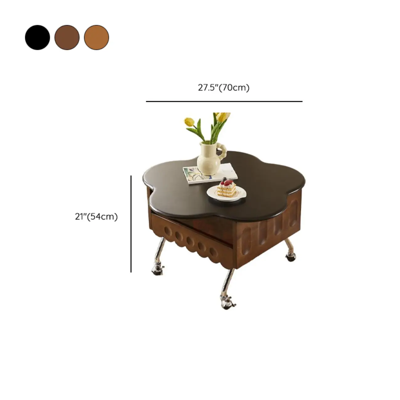  360° Rolling Flower-Shaped Wooden Lift-Top Coffee Table #size