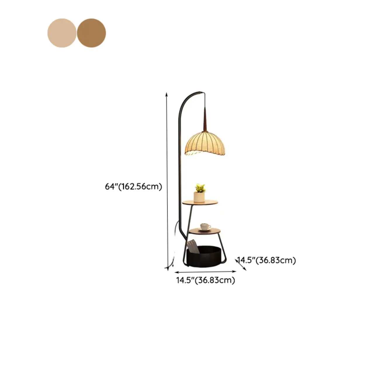 Elegant Fabric Iron Wood Storage Rack Arch Floor Lamp #size