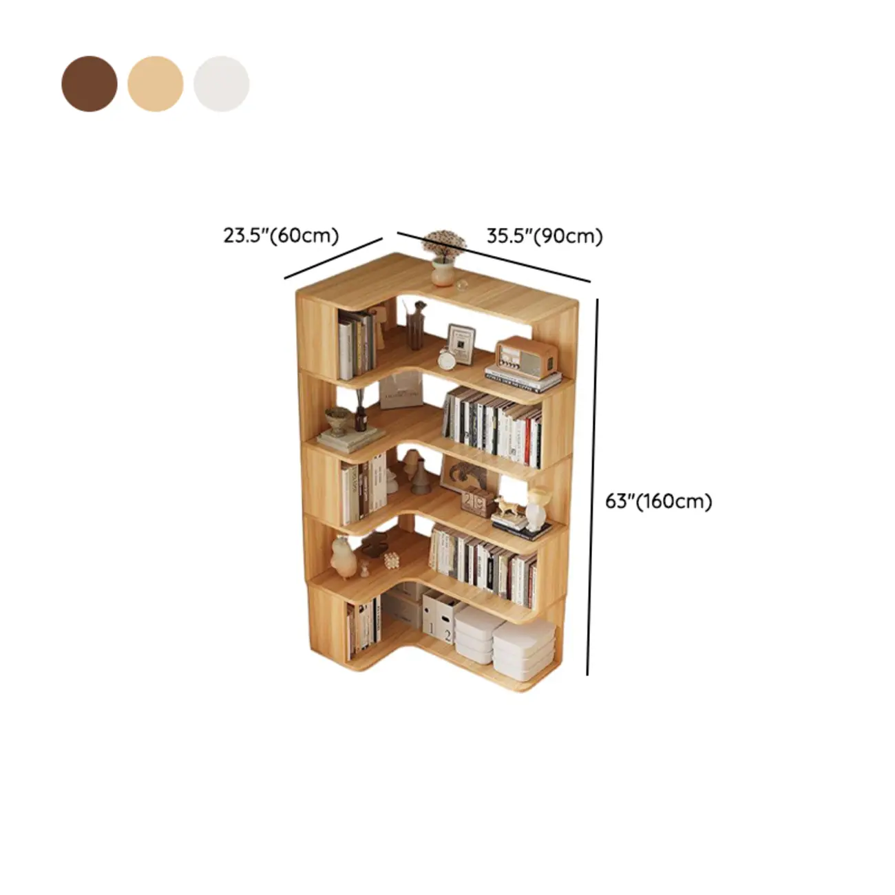 Manufactured Wood Corner Bookshelf with 6 Shelves #size