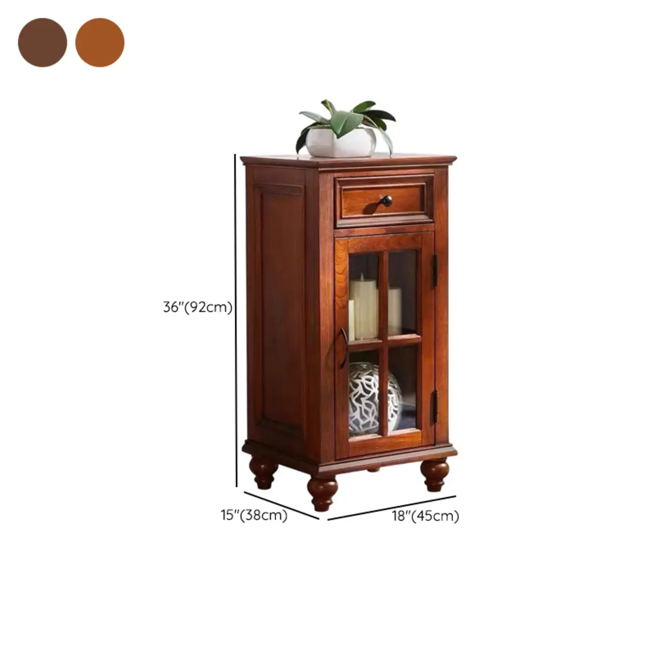 Traditional Wooden Storage Short China Cabinet in Brown #size
