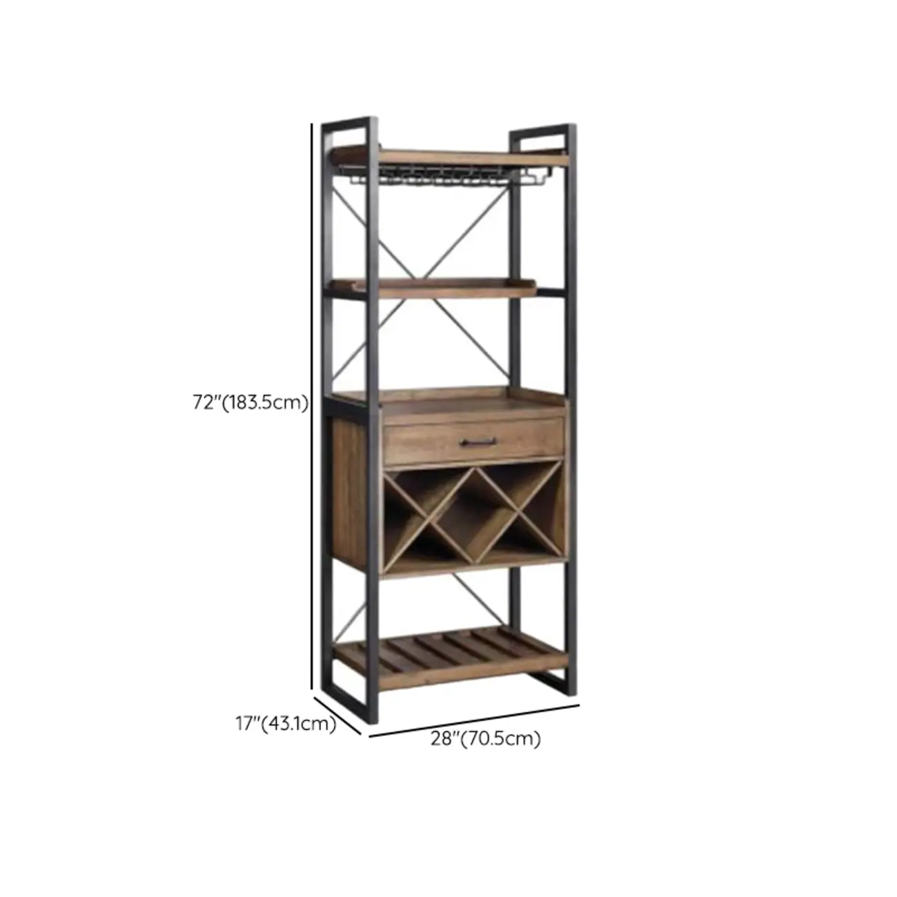 Brown Woodworking Unfixed Wine Bottle & Glass Rack, Pileable with Shelf, Stemware Organizer, and Open Wine Rack #size