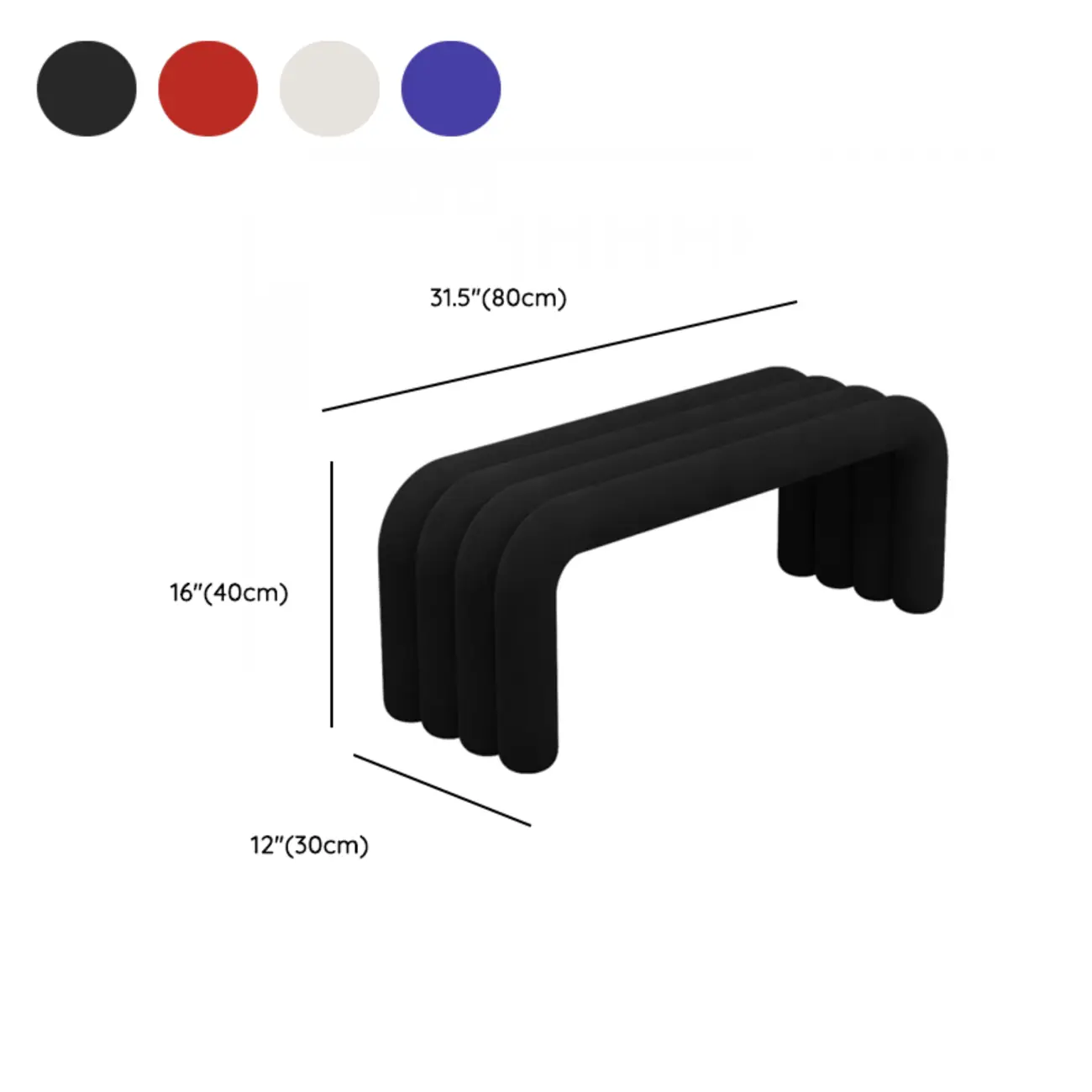 Modern Black Suede Fabric Tubular Entryway Bench #size
