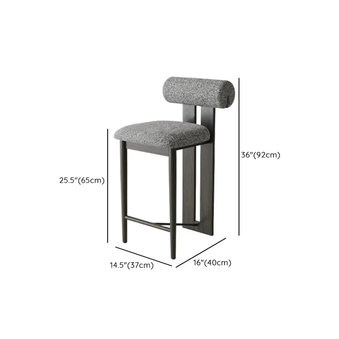 Mid-Century Modern Boucle Wood Counter Bar Stool Image - 11