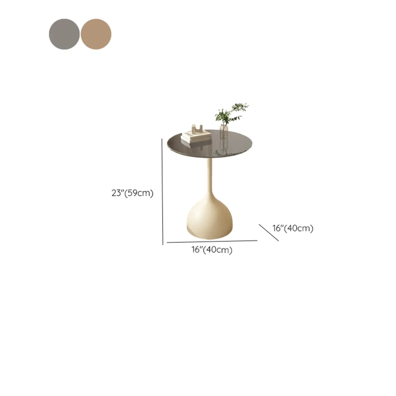 Classic Glass Pedestal Base Circular Chairside Table - Table Only #size