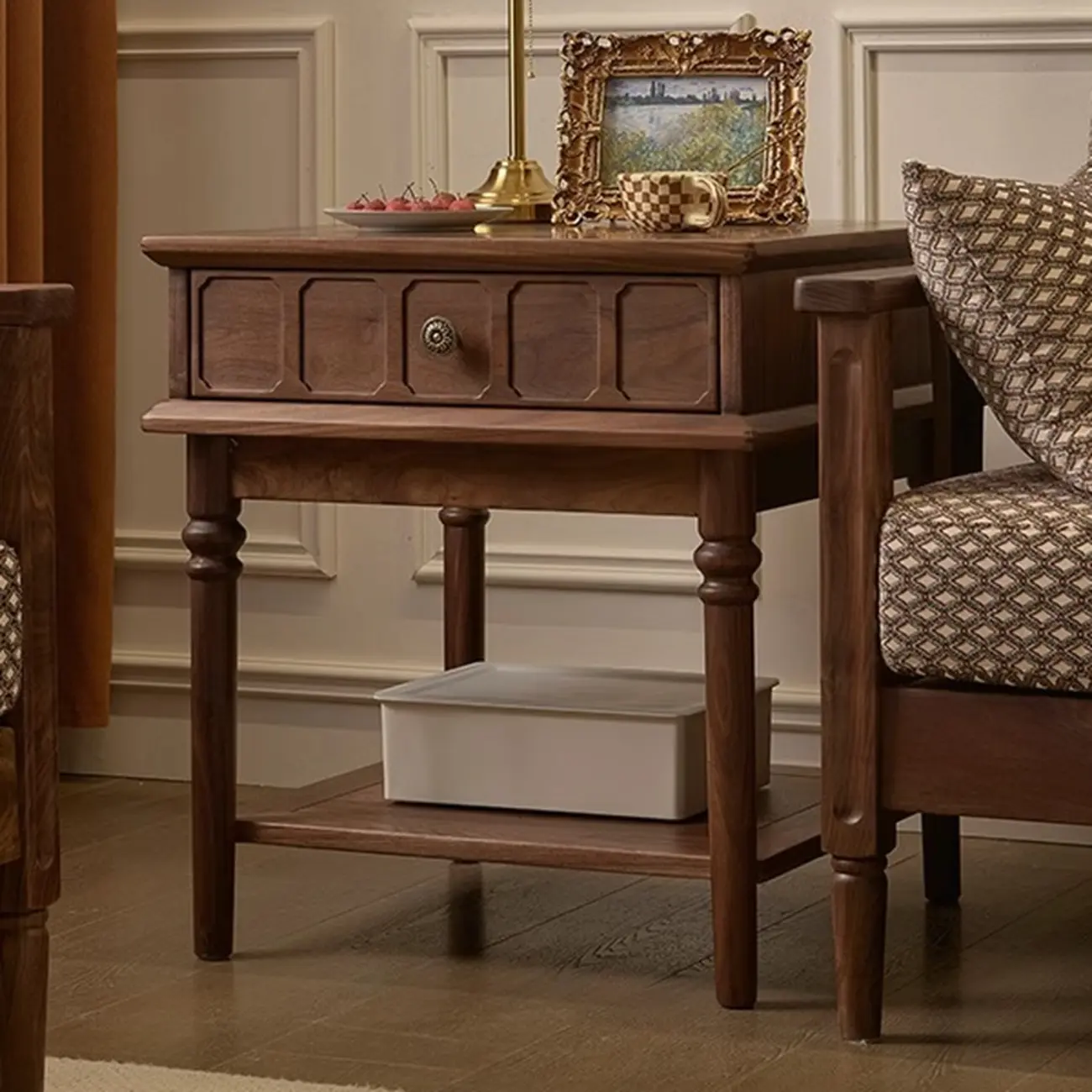 Mid-century Modern Square Walnut Wood End Table with Drawer Image - 1 | homeyfad
