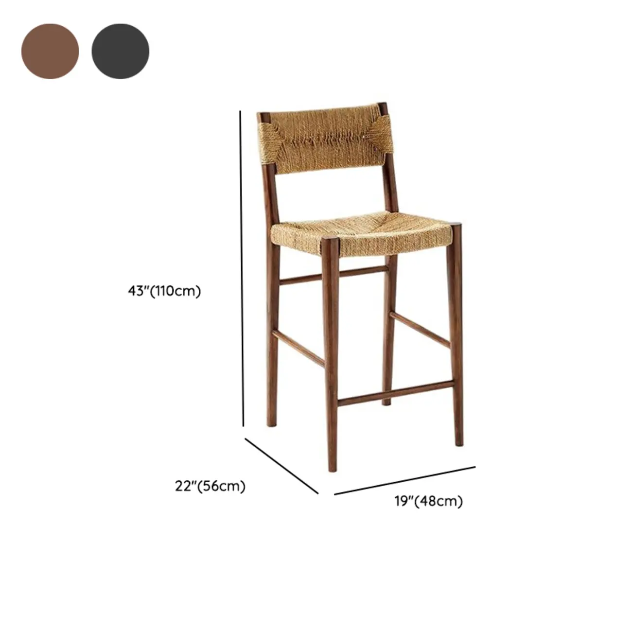 Natural Wood Woven Seat Low Back Bar Stools #size