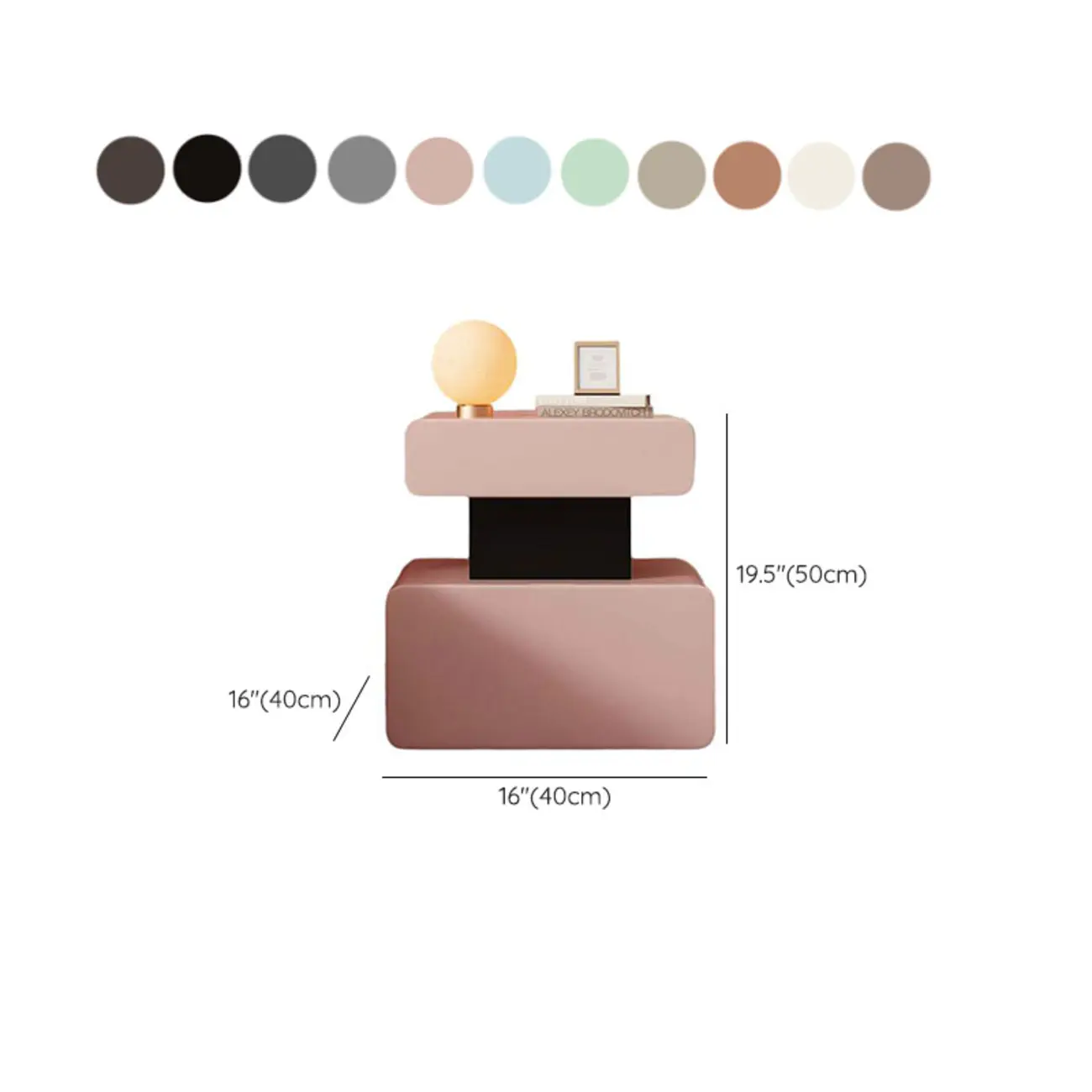 Art Deco Faux Leather Modern Bedroom Nightstand 2 Drawers #size