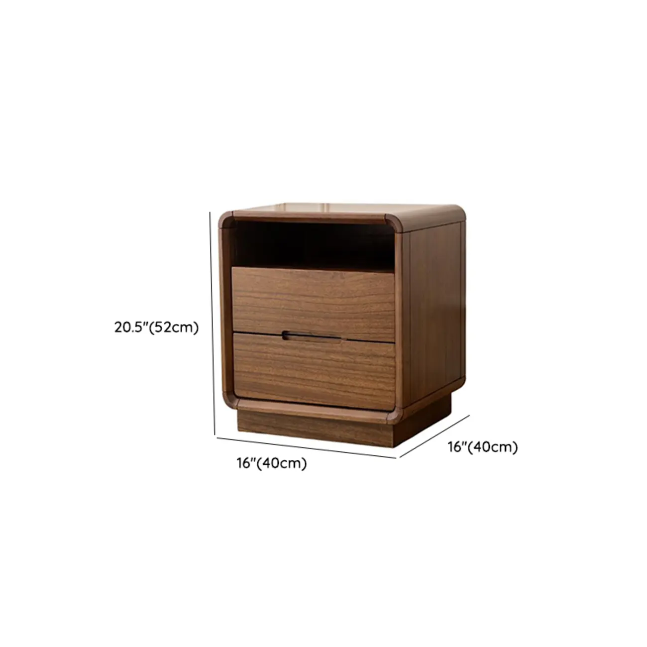 Mid Century Modern Walnut Solid Wood 2- Drawer Nightstand #size