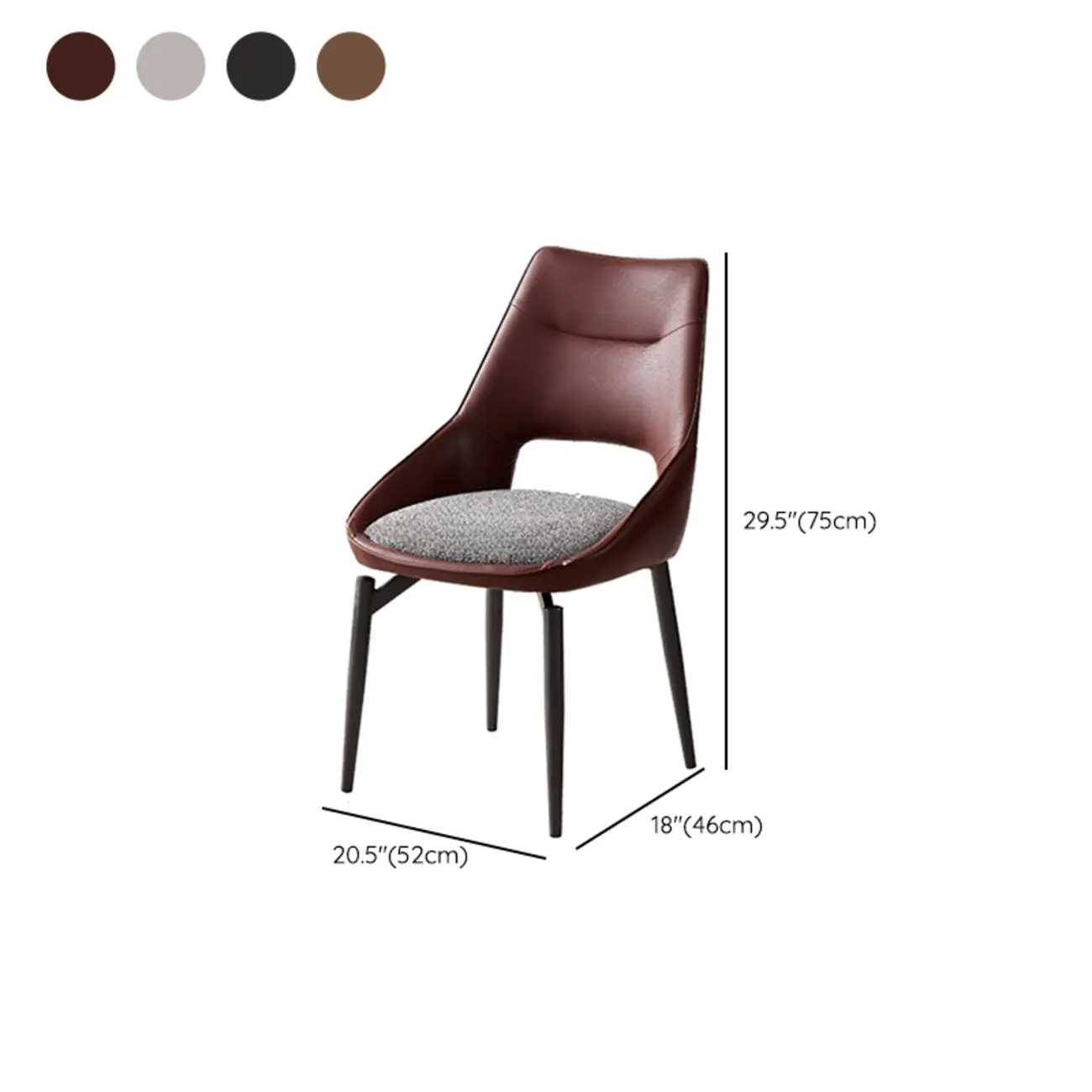 Modern Upholstered Open Back Armless Dining Chair #size