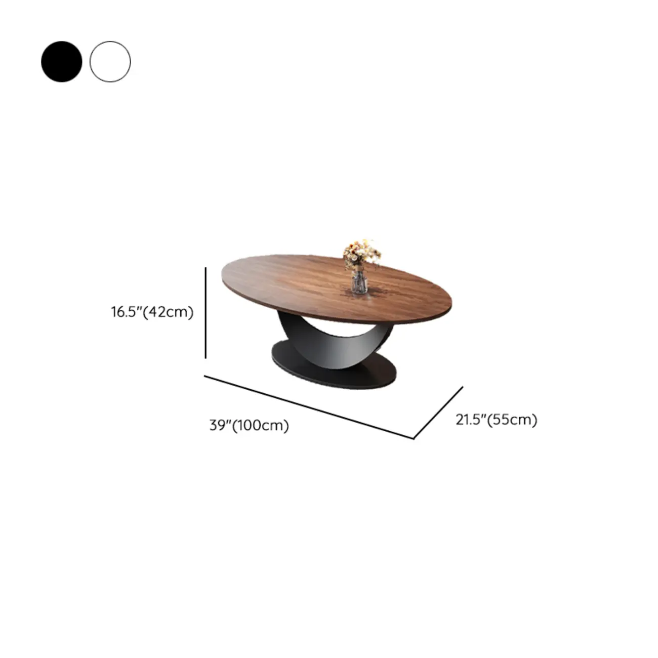 Modern Oval Pecan Wood Top Pedestal Coffee Table #size