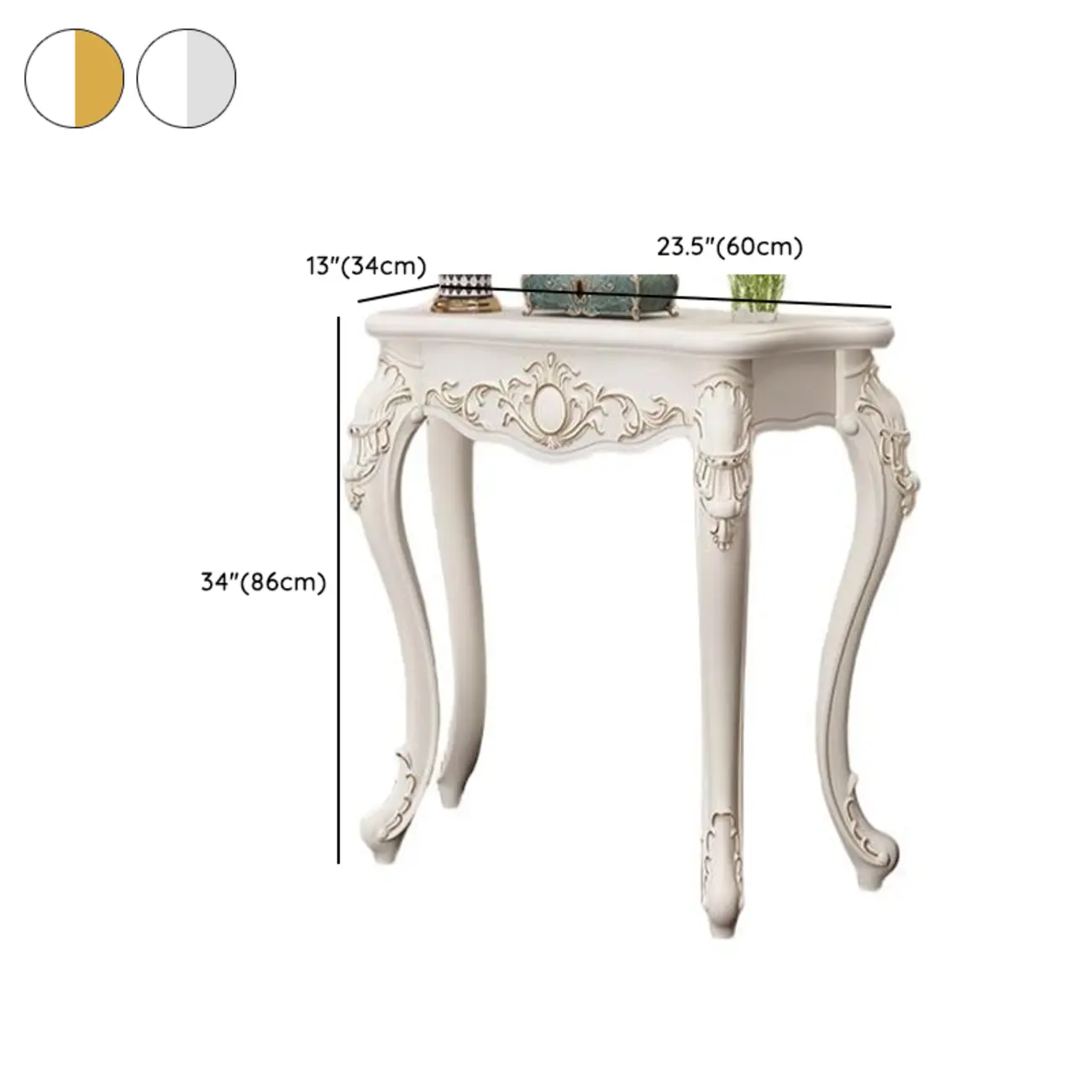 Traditional White Wooden Console Table With Relief Carvings #size