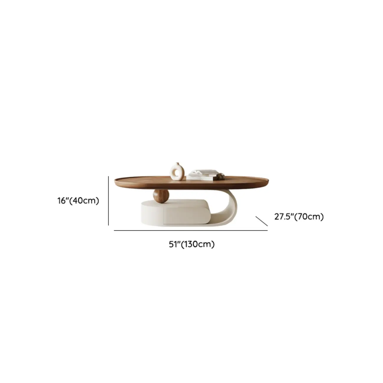 Organic Oval Wood Coffee Table With Drawer Storage #size