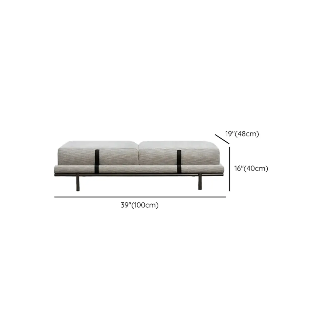 Scandinavian Grey Metal Upholstered Bedroom Bench #size