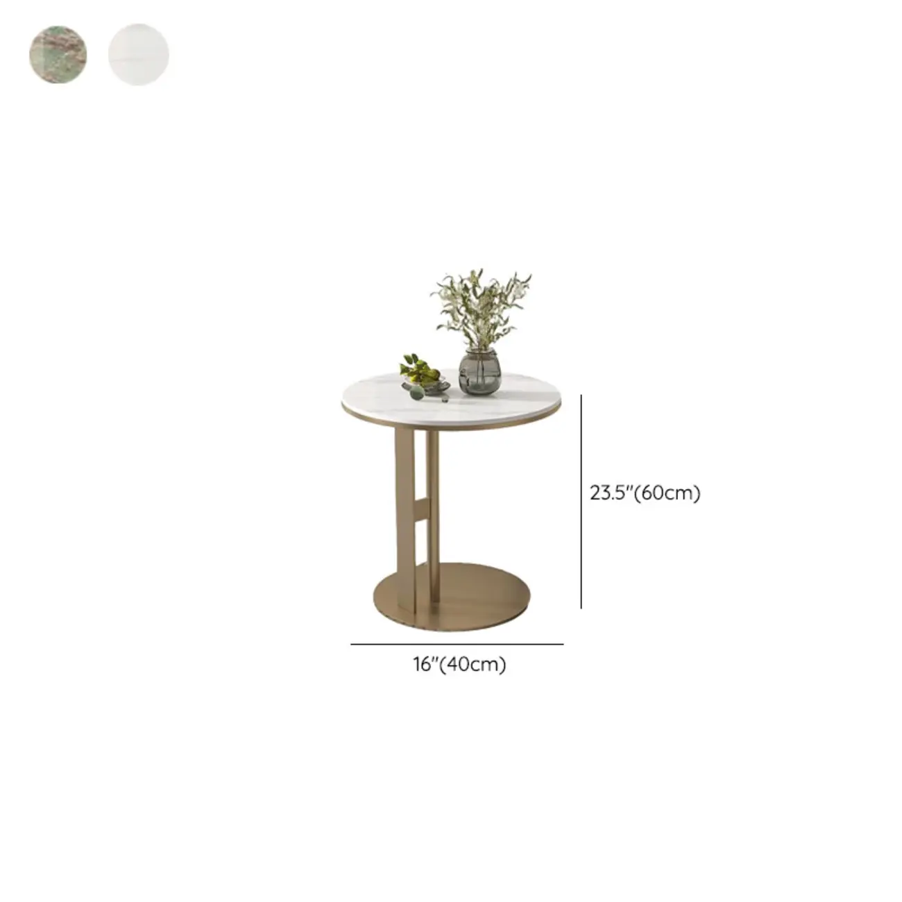 Modern C Shaped Round Sintered Stone Top Steel End Table #size