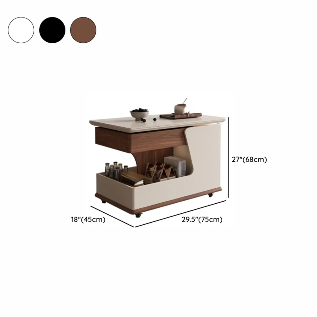 Contemporary Adjustable Tabletop Rolling Cart Coffee Table  #size