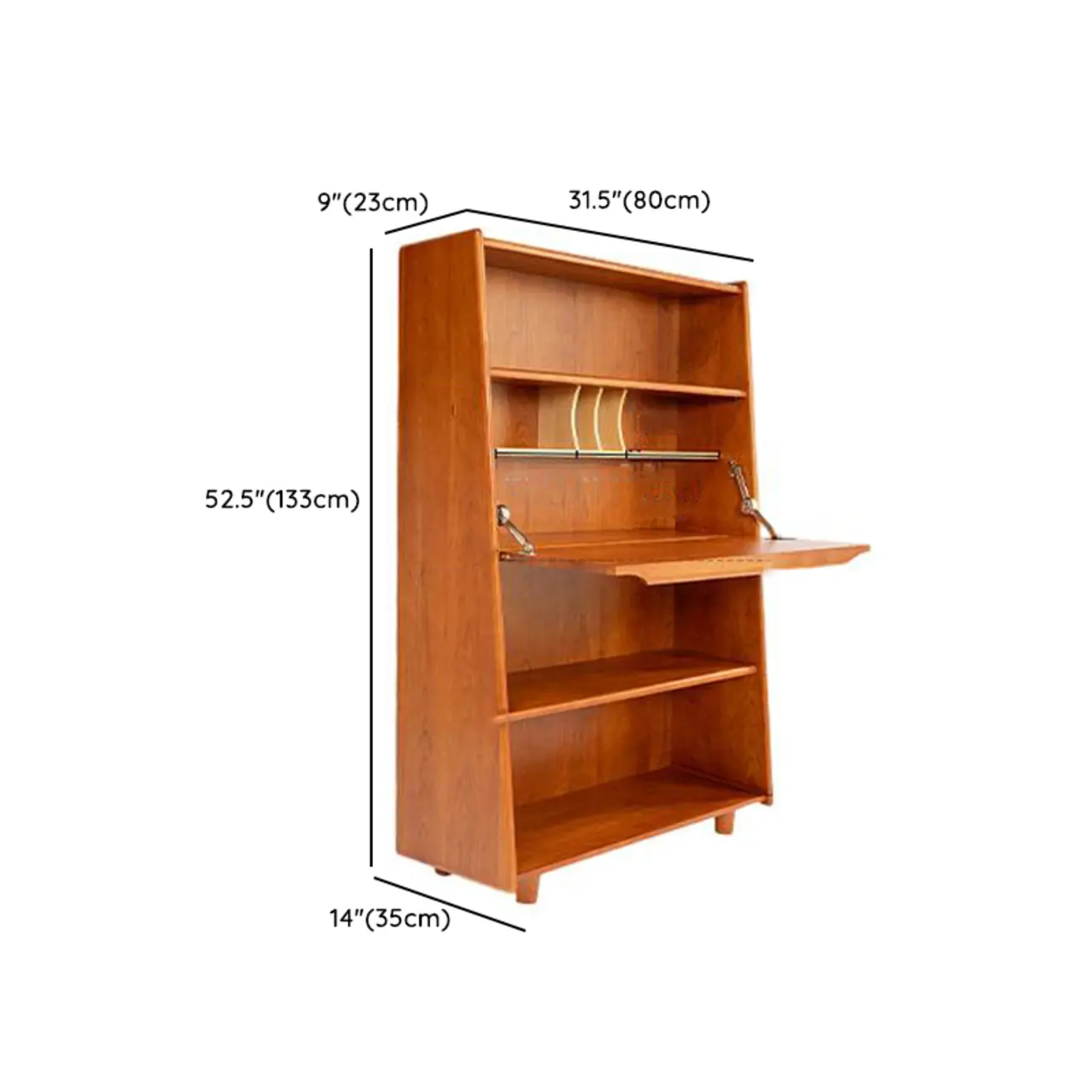 Mid-century Modern Wood Vertical Bookcase With Drop-down Door #size