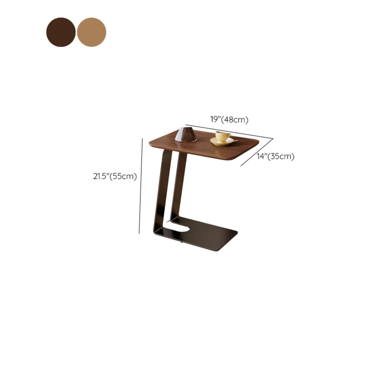 Minimalist Brown Rectangle Ash Wood C-shaped Side Table #size