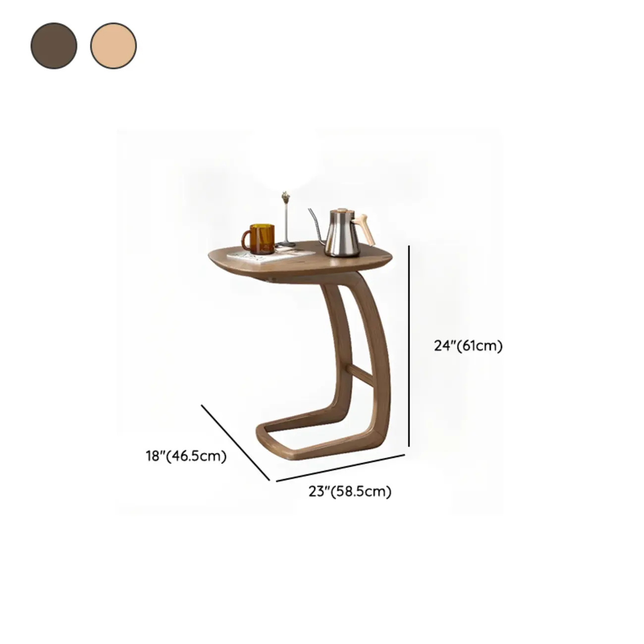Minimalist C Shaped Natural Wood Living Room Side Table #size