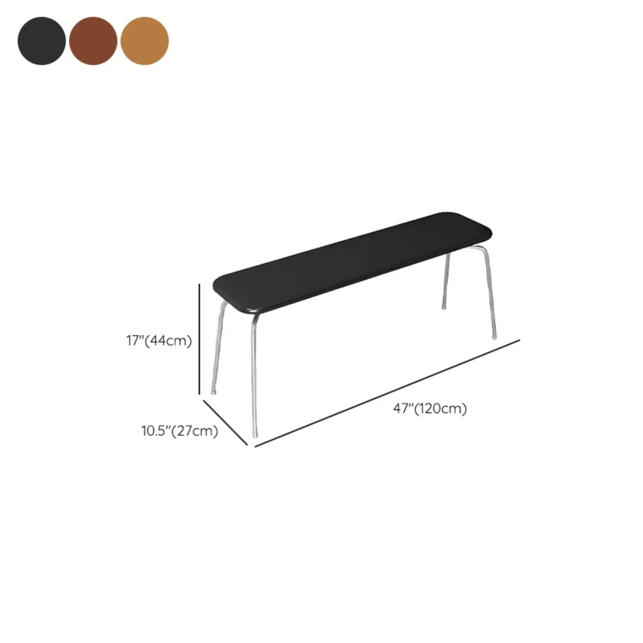 Modern Wood Bedroom Bench with Metal Frame #size