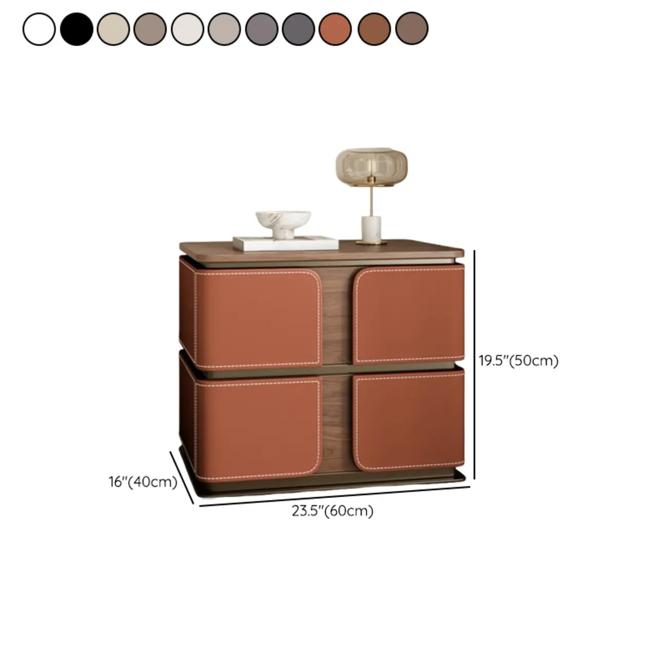 Art Deco Wood Top 2 Drawer Storage Nightstand #size