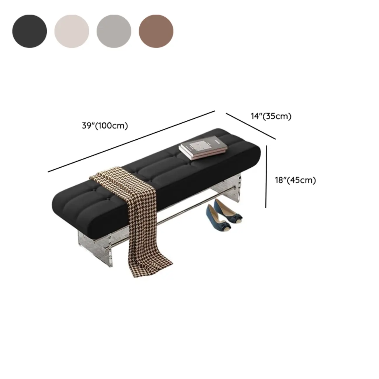 Entryway Tufted Faux Leather Bench With Acrylic Legs #size